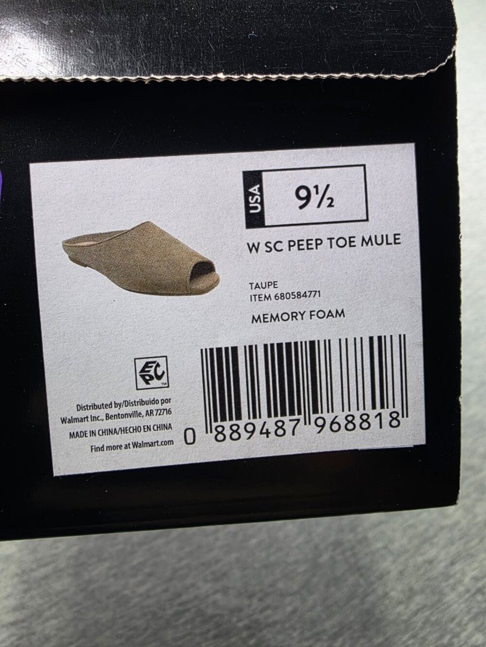 W SC Peep Toe Mule Taupe Memory Foam Slip-On
